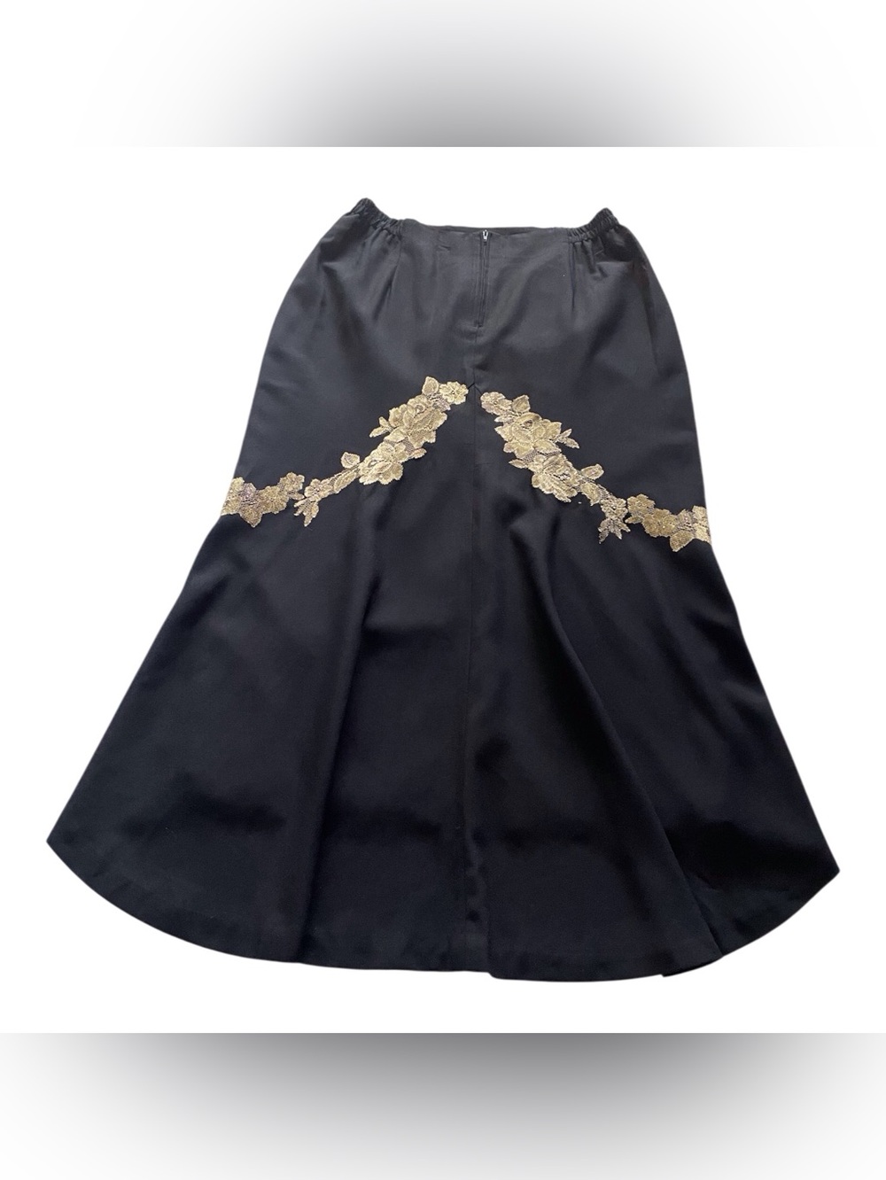 Vintage Black Maxi Skirt with Gold Floral Embroidered,12 - Picture 7 of 9